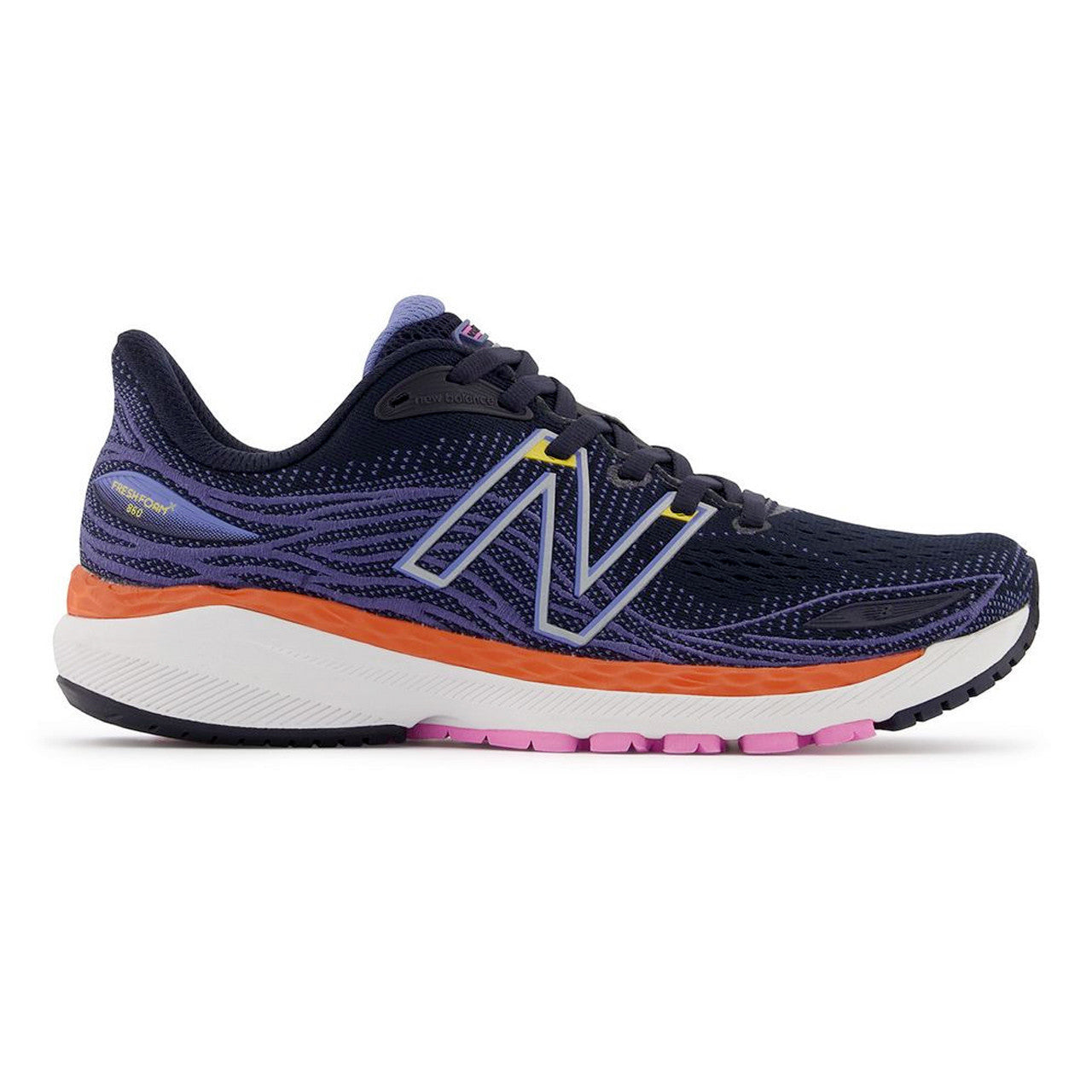 Women's New Balance Fresh Foam X 860v12, Eclipse/Night Sky/Vibrant Orange, 7.5 D Wide