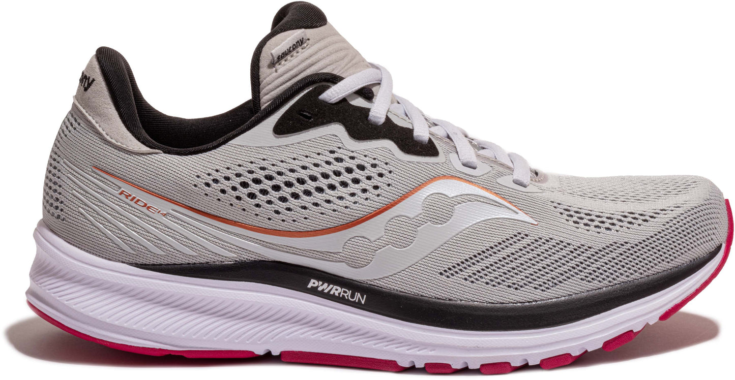 Women's Saucony Ride 14, Fog/Cherry, 8.5 D Wide